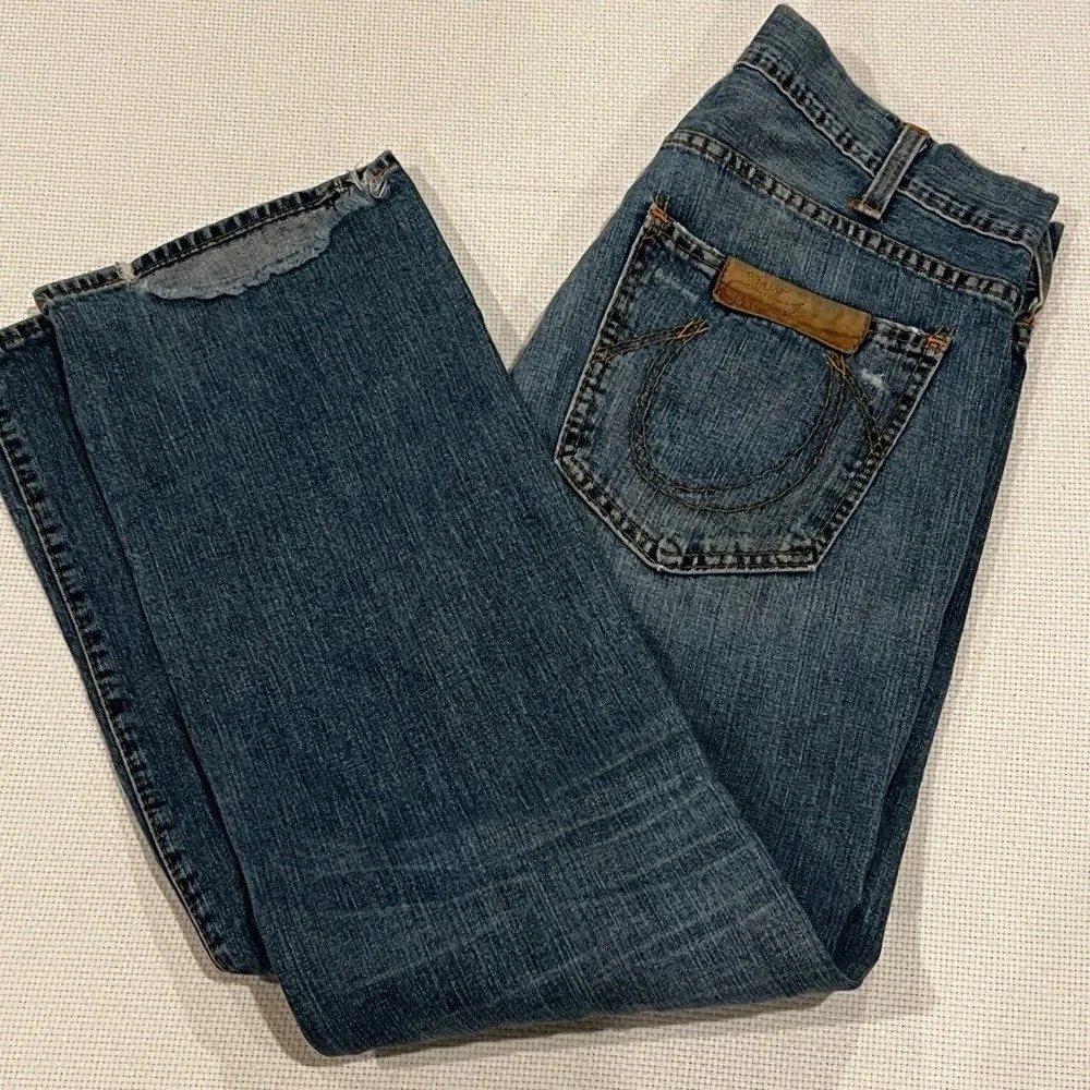 True Religion Mens Distressed‎ Straight Leg Jeans Blue Size 35 Made in USA